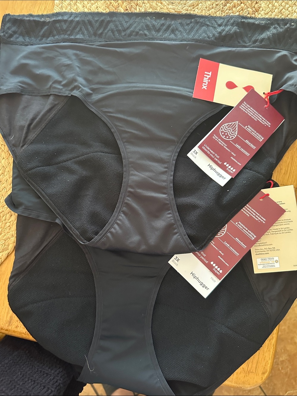 Thinx Black High-Waist Period Briefs with Mesh Panels 2 pairs